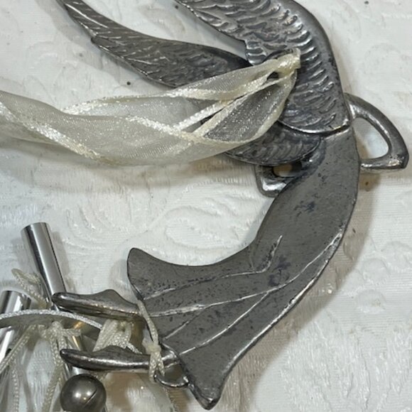 VTG Pewter PEACE Angel Figure Holding The World in Her Hands Hanging Wind Chimes - Picture 8 of 13